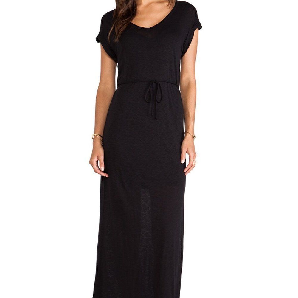 SPLENDID black maxi dress cap sleeve belt tie x small